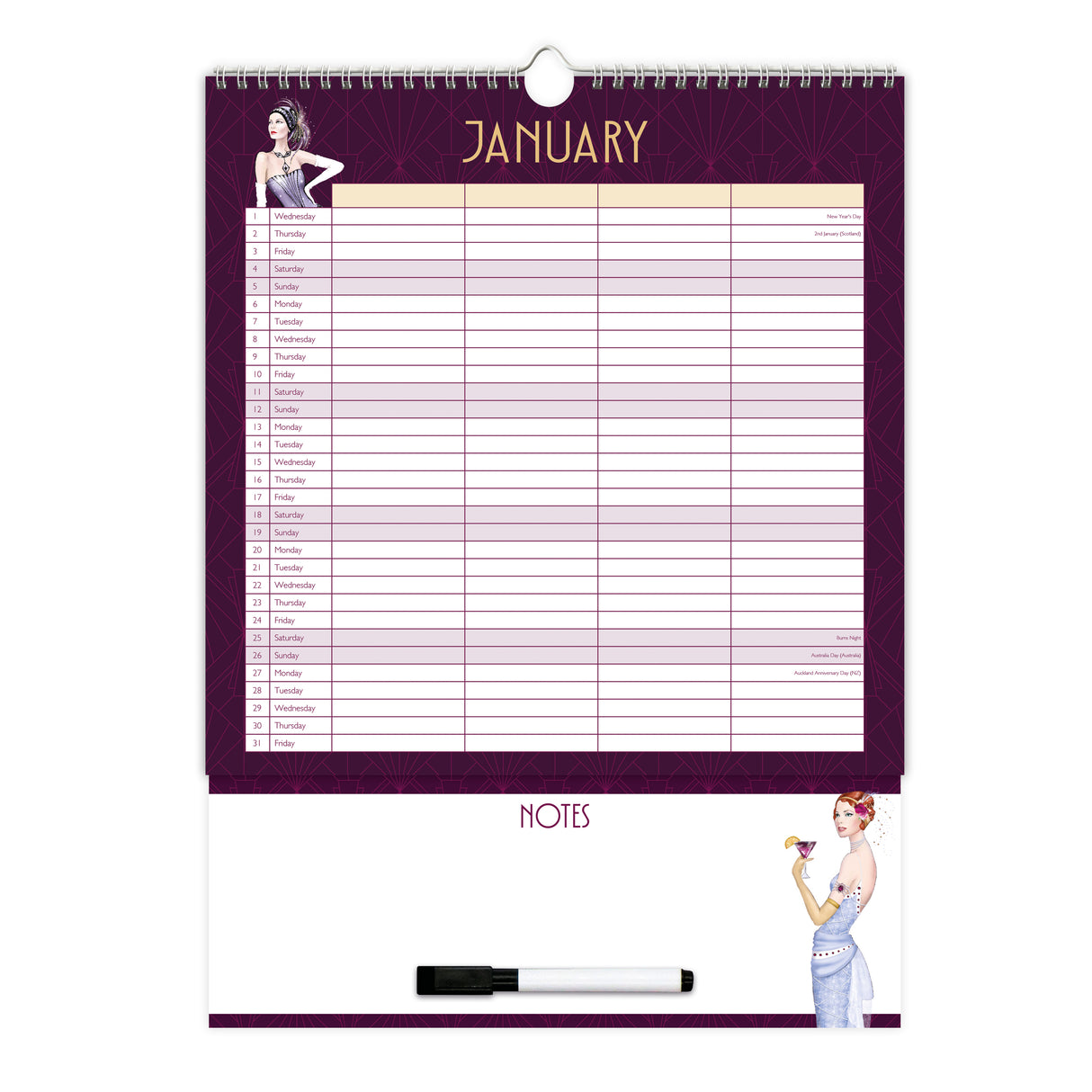 Claire Coxon Art Deco 2025 Family Organiser Wall Calendar