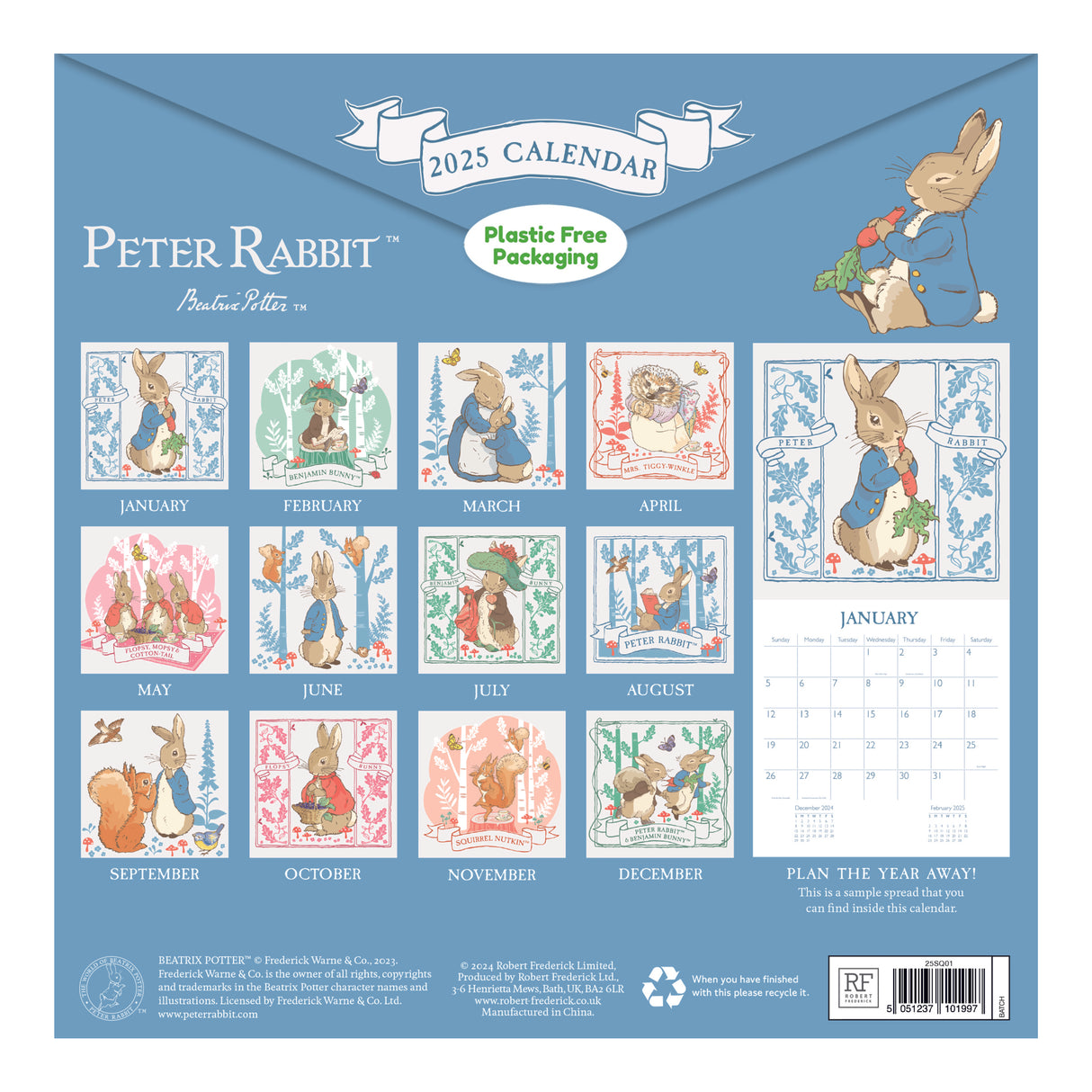 Peter Rabbit 2025 Square Wall Calendar