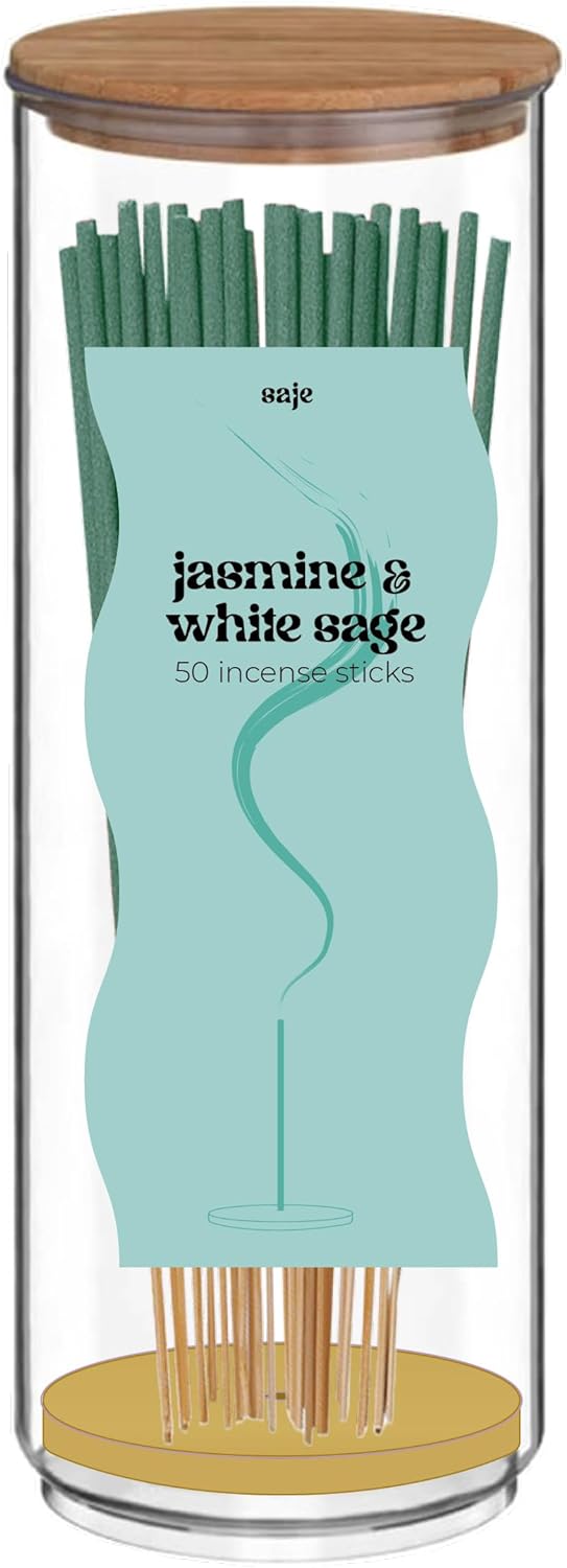 Saje Jasmine & White Sage Incense Sticks in Glass Jar