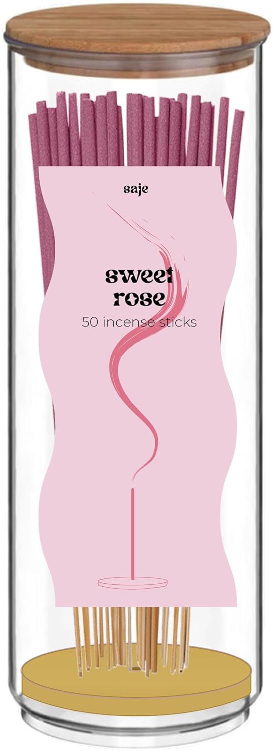 Saje Sweet Rose Incense Sticks in Glass Jar