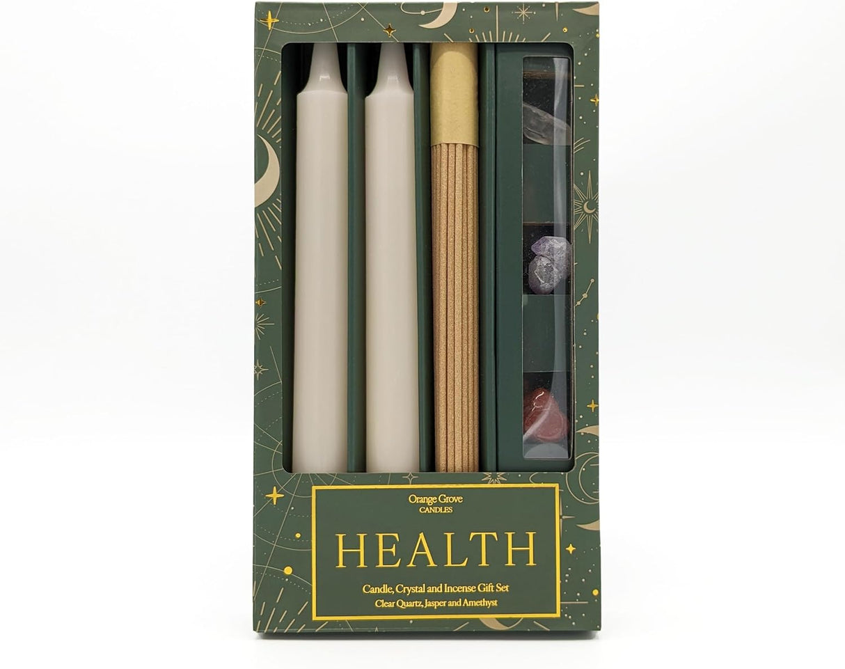 Orange Grove Health Candle, Crystal and Incense Set - Includes Two Candles and Three Crystal Stones