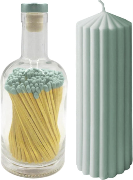 Willow and Belle Ribbed Pillar Candle & Matches In Glass Jar