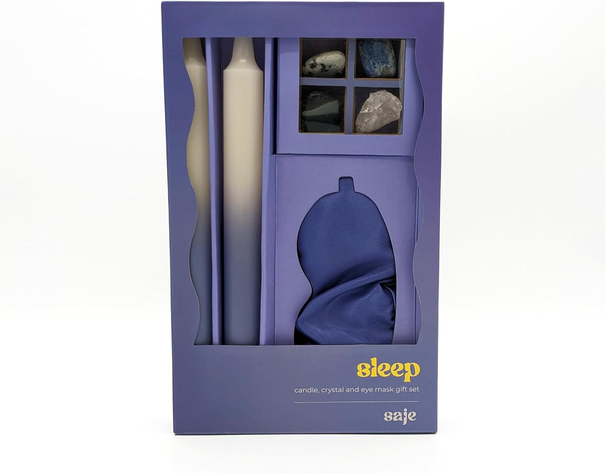 Saje Sleep Candle, Crystal & Eye Mask Set - Includes Two Candles and Four Crystal Stones