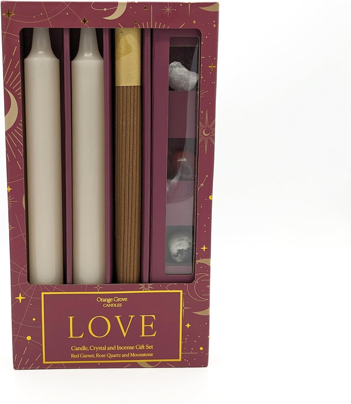 Orange Grove Love Candle, Crystal and Incense Set - Includes Two Candles and Three Crystal Stones