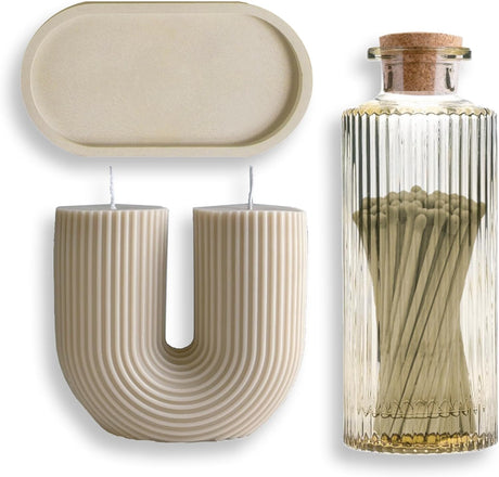 Elysian U Design Candle With Enamel Tray & Matches In Glass Jar