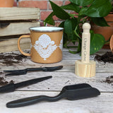 Orange Grove Mini Garden Tools and Enamel Mug Gardening Gift Set - Includes Dibber, Shovel, Seedling Extractor and Pot Tamper