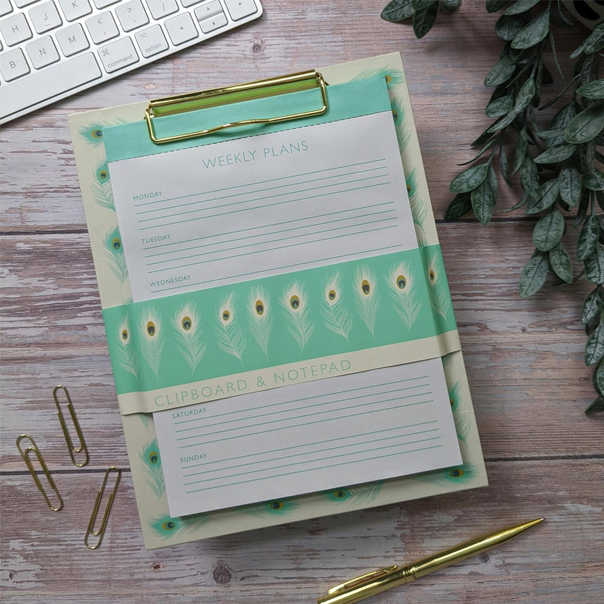 Peacock Feathers Weekly Planner Clipboard & Notepad Set