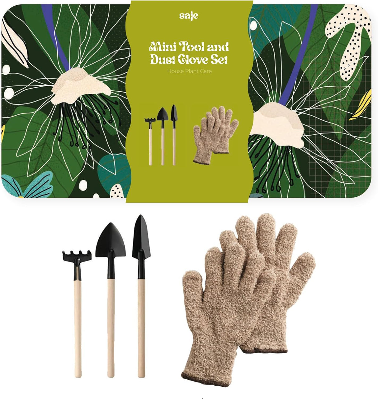 Saje House Plant Care Kit - Leaf Dust Gloves and Mini Tools - Keep Indoor Plants Healthy