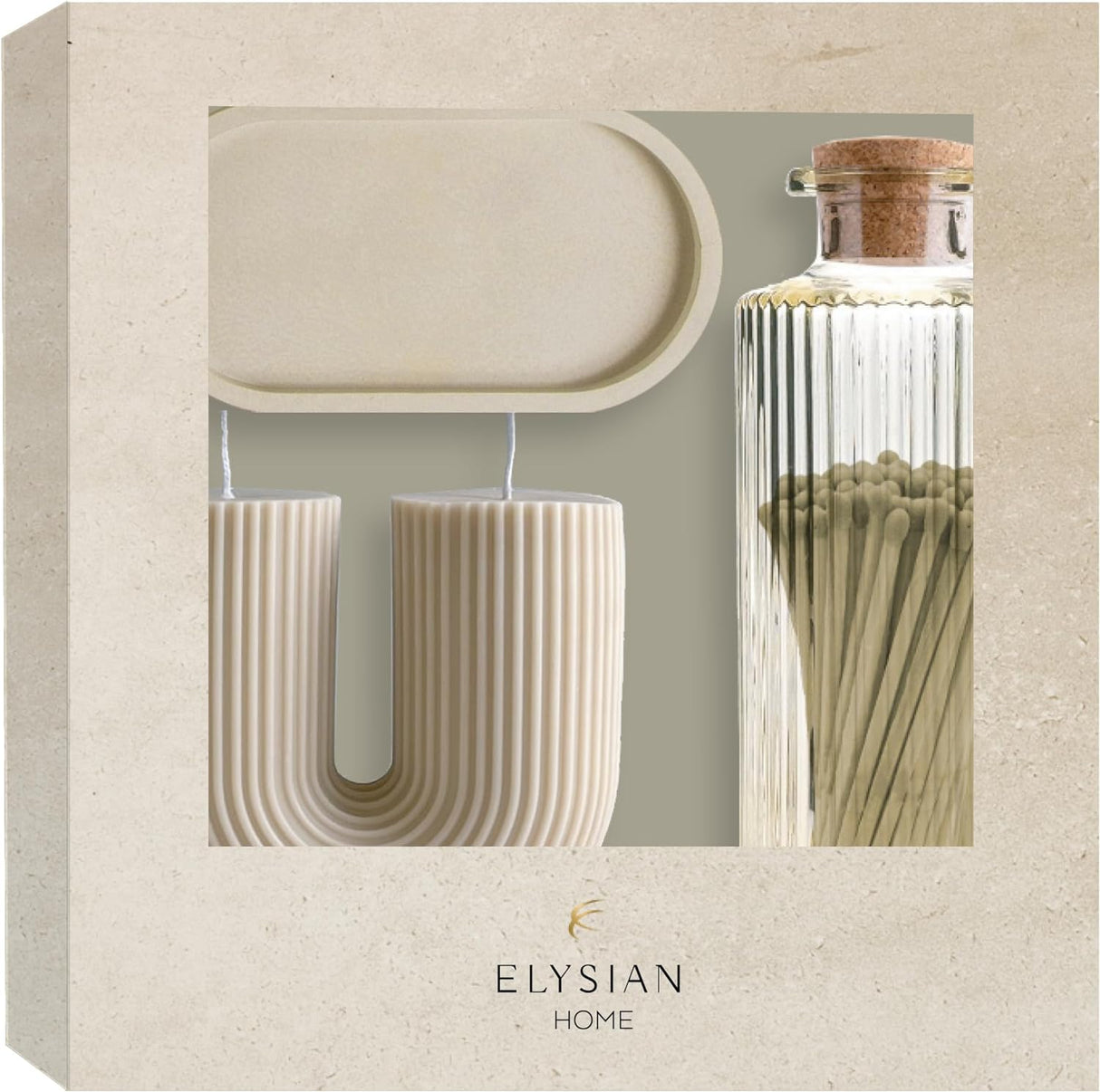 Elysian U Design Candle With Enamel Tray & Matches In Glass Jar