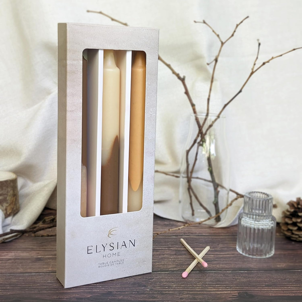 Elysian Dipped Design Table Candles In Gift Box - Set Of Three