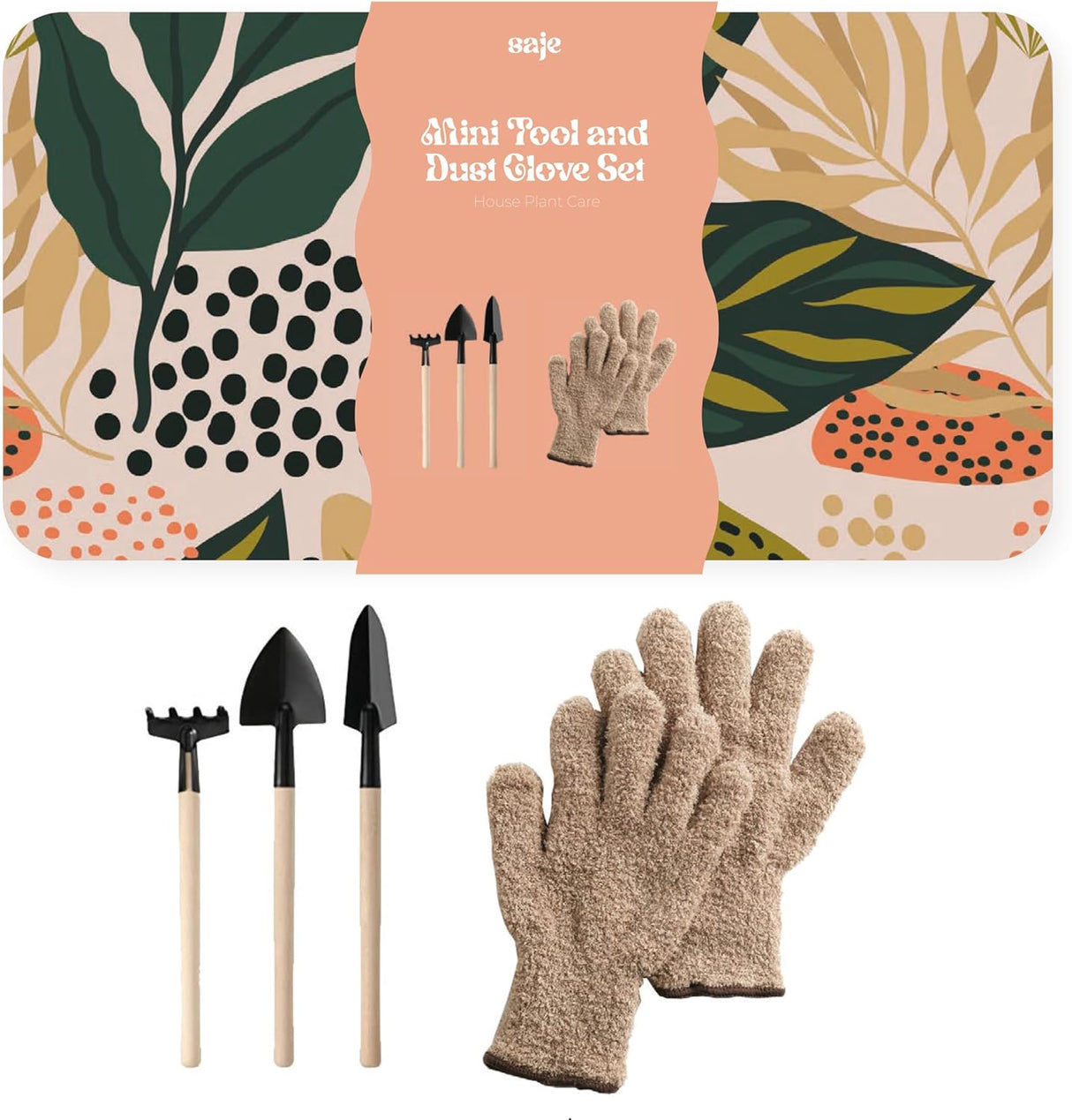 Saje House Plant Care Kit - Leaf Dust Gloves and Mini Tools - Keep Indoor Plants Healthy