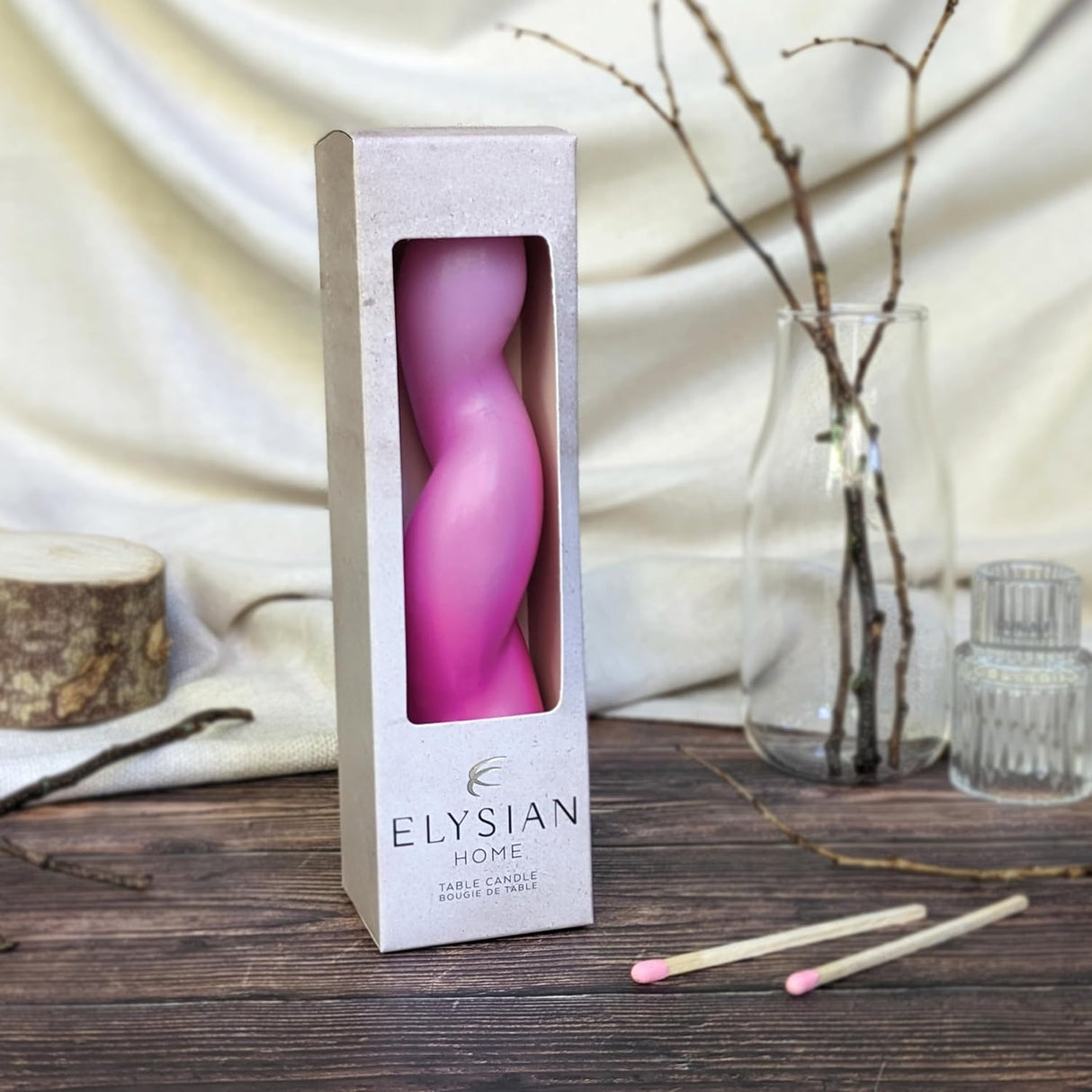 Elysian Twisted Design Table Candle In Gift Box