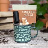 Orange Grove Mini Garden Tools and Enamel Mug Gardening Gift Set - Includes Dibber, Shovel, Seedling Extractor and Nail Brush