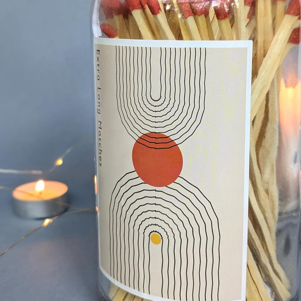 Luxury Extra Long Matches In Stylish Glass Jar - Modern Boho Full Moon Design