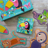 Touch and Feel Puzzle and Board Book Set - In The Jungle - Tactile Fun For Children