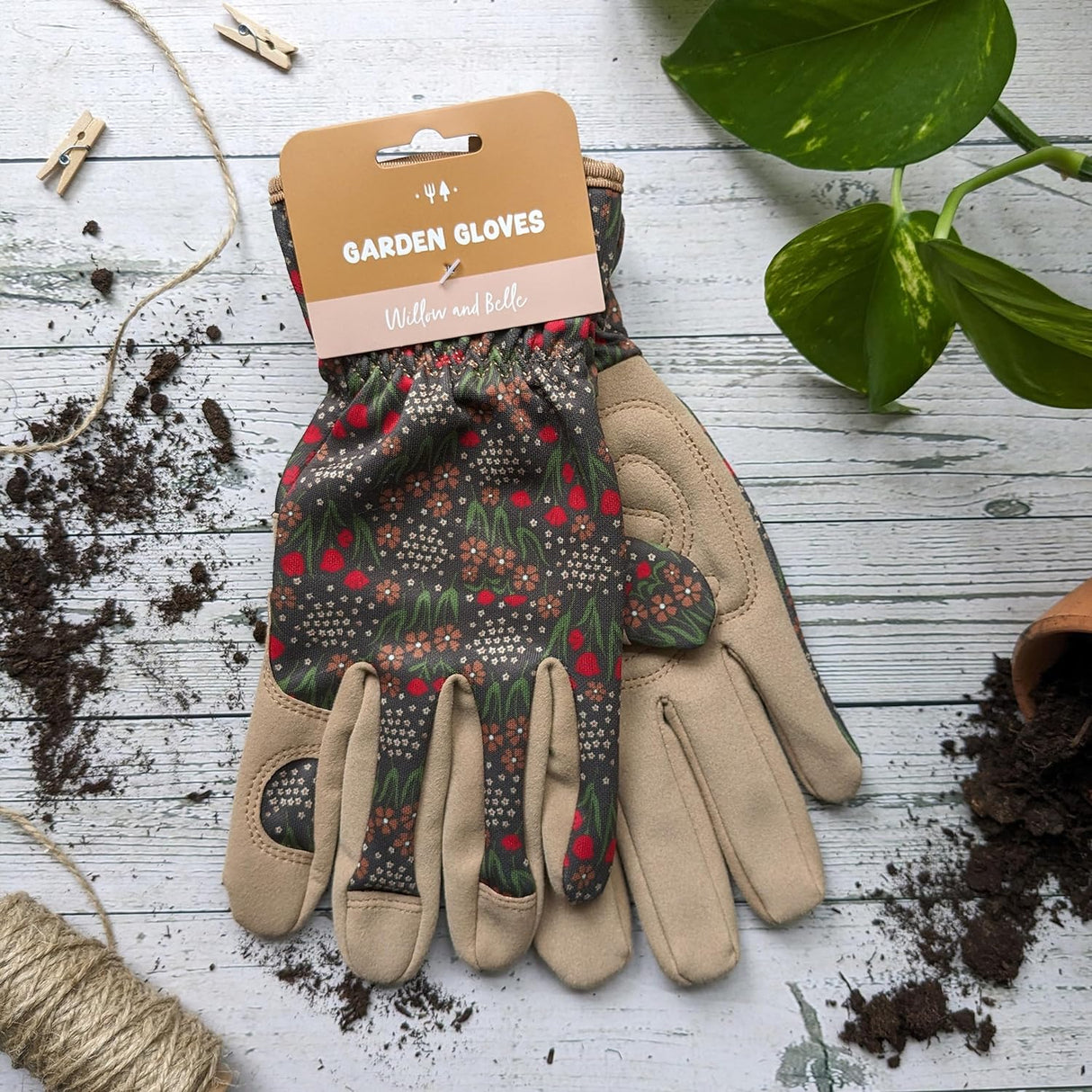 Willow and Belle Outdoor Gardening Gloves - Women's One Size - Padded with Elastic Cuffs