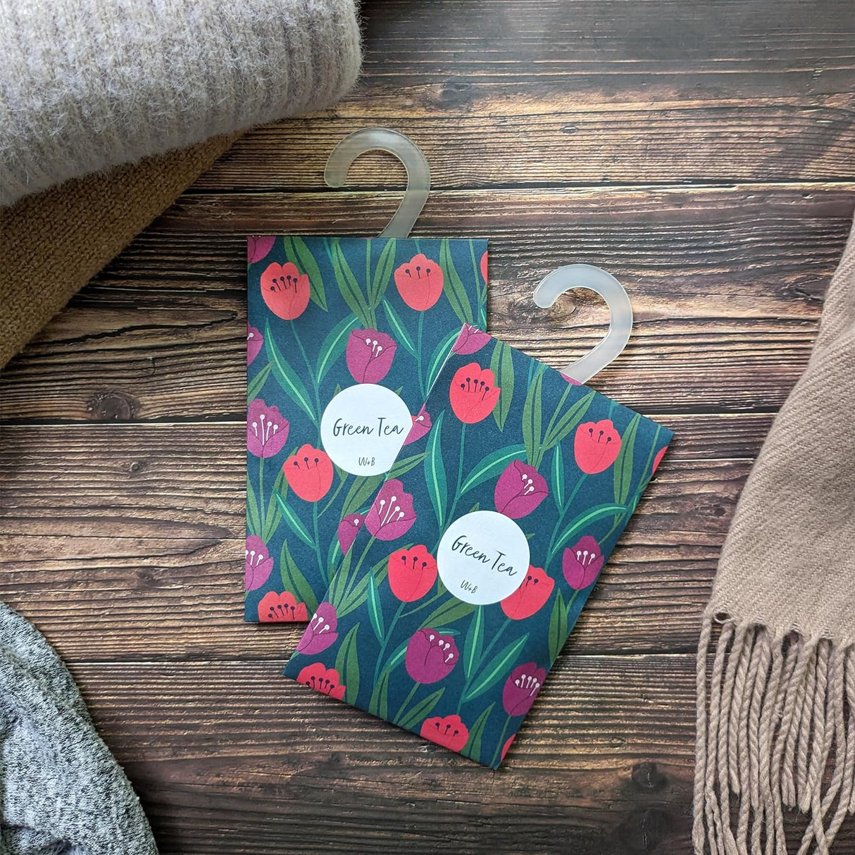 Willow and Belle Scented Hanging Sachet - Set of 4 Green Tea - Tulips Design