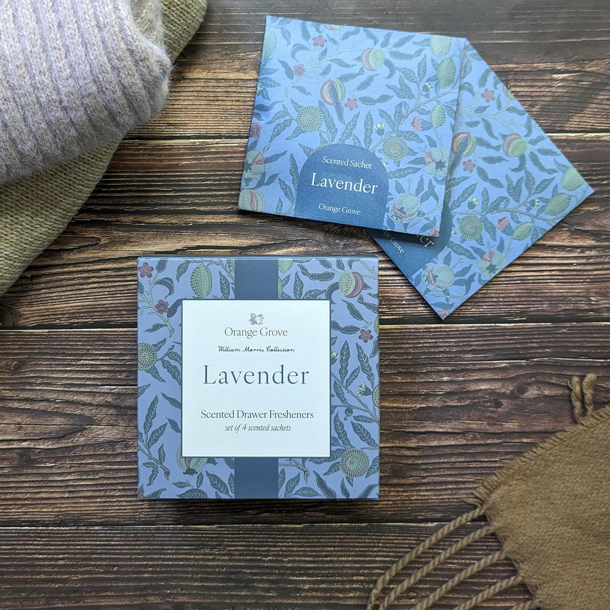 Orange Grove Scented Sachet - Set of 4 Lavender - William Morris Leaves Design