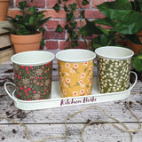 Willow and Belle  Kitchen Herb Pots and Tray - Set of 3 Enamel Plant Pots