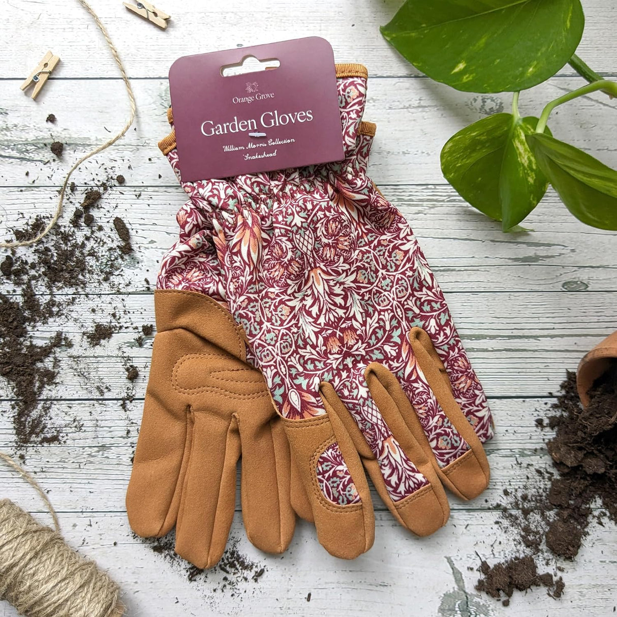 Orange Grove Outdoor Gardening Gloves - Women's One Size - William Morris Design - Padded With Elastic Cuffs