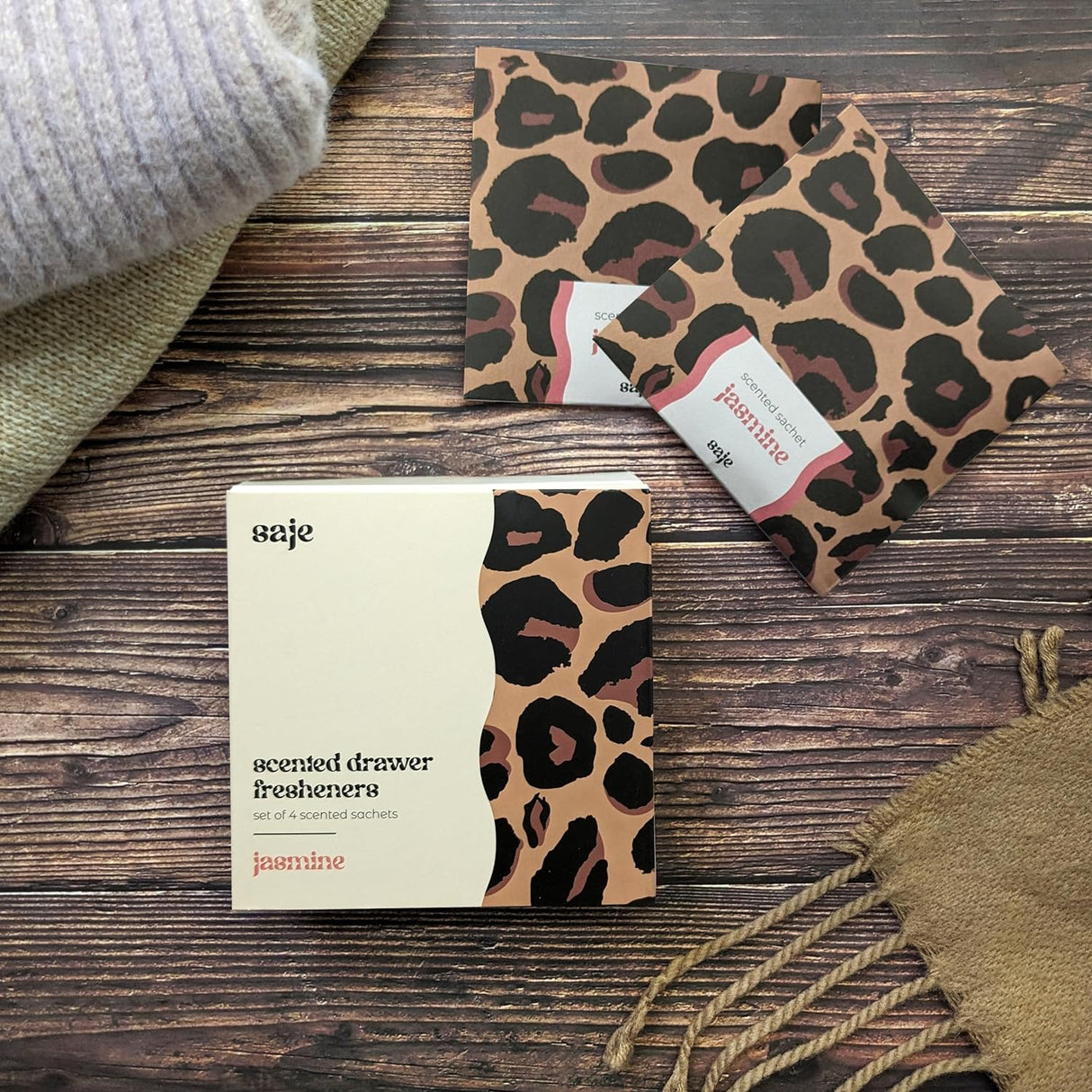 Saje Scented Sachet - Set of 4 Jasmine - Leopard Print Design