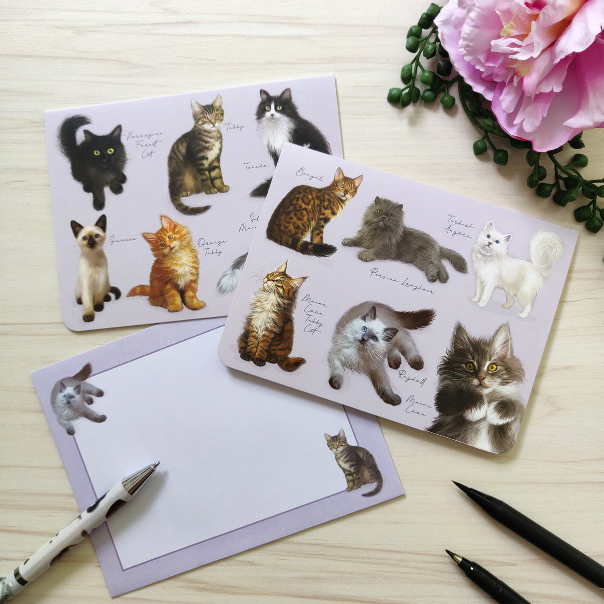 Patricia MacCarthy Notecards and Envelope Set - Cat Design