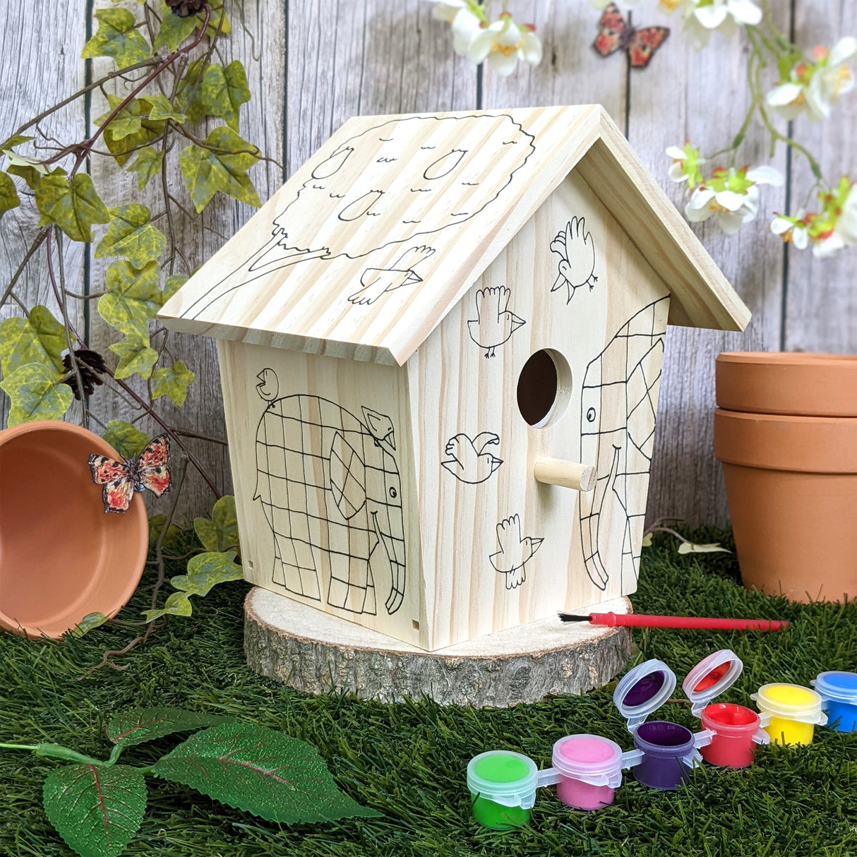 Elmer Paint Your Own Bird House - Children's Craft Kit with Paints