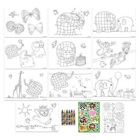 Elmer Children's Colouring Set - Includes Crayons and Stickers