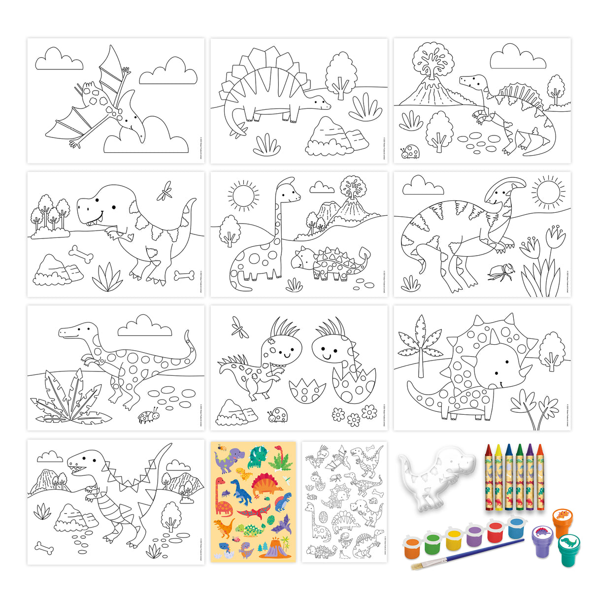 Dinosaurs Children's Art Activity Set - Includes Paints, Crayons and Stickers