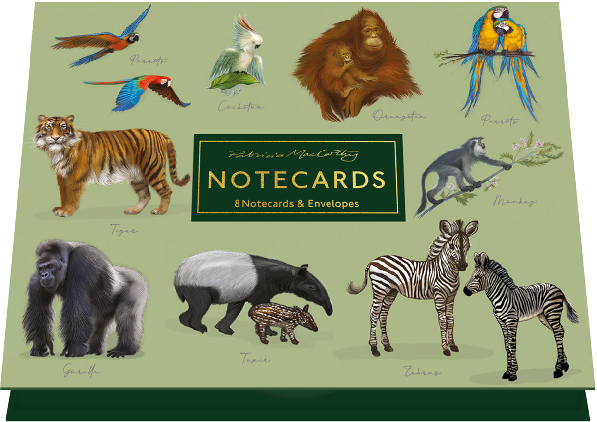 Patricia MacCarthy Notecards and Envelope Set  - Jungle Animals Design