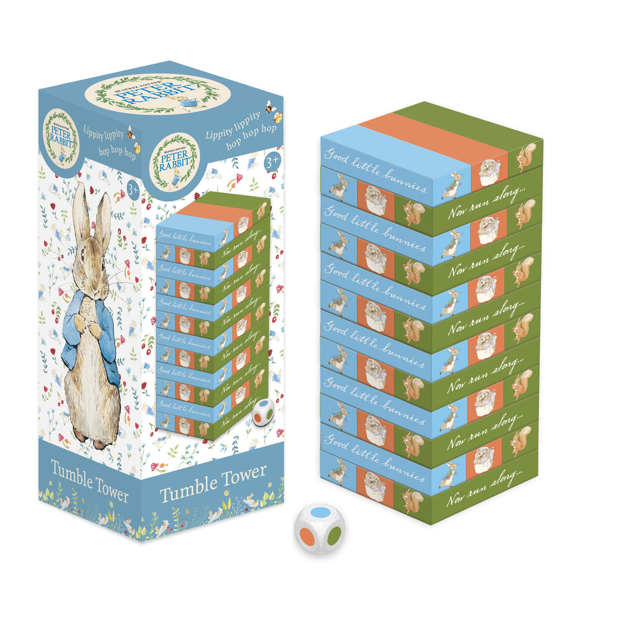 Peter Rabbit Tumble Tower Game - Wooden Set With Dice