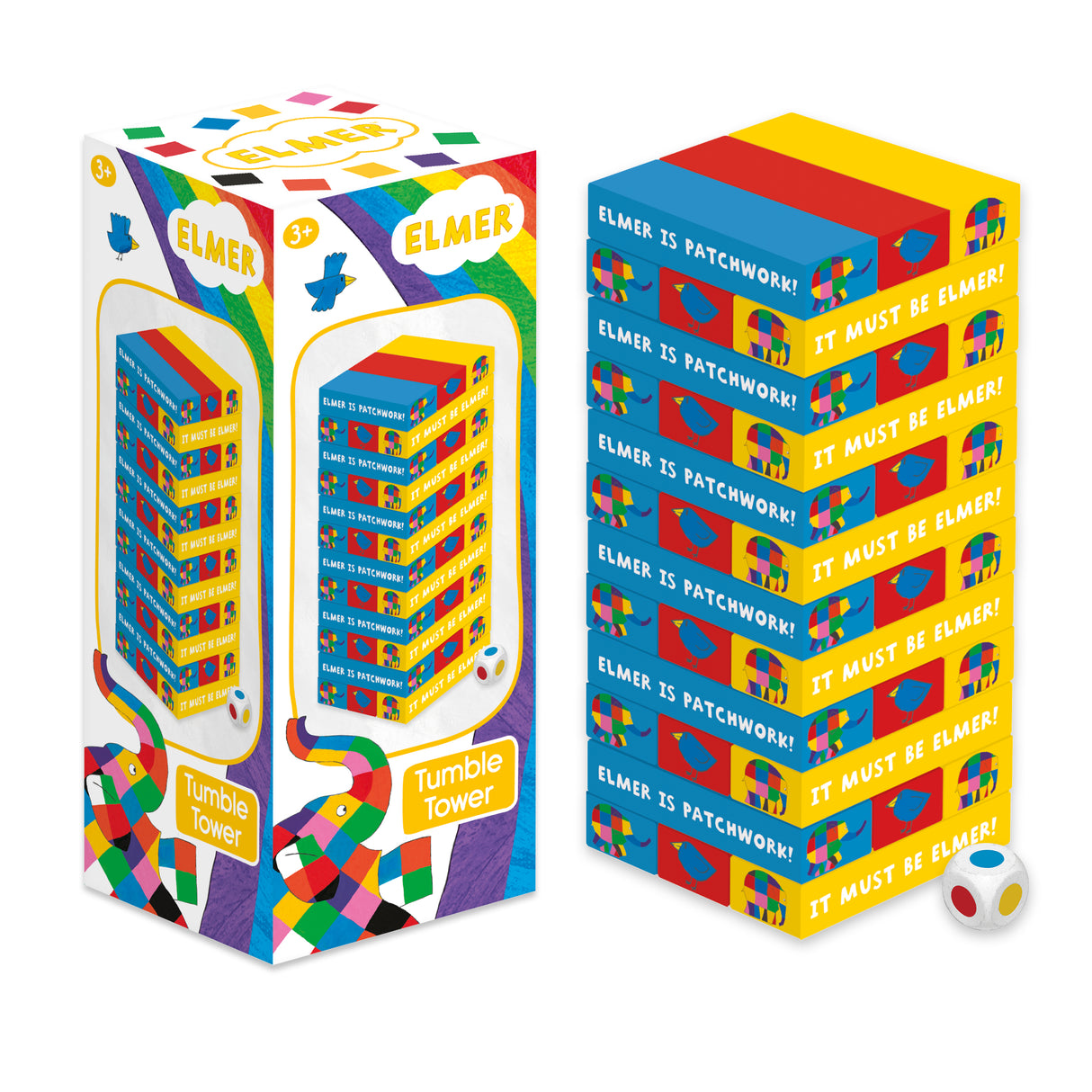 Elmer Tumble Tower Game - Wooden Set With Dice