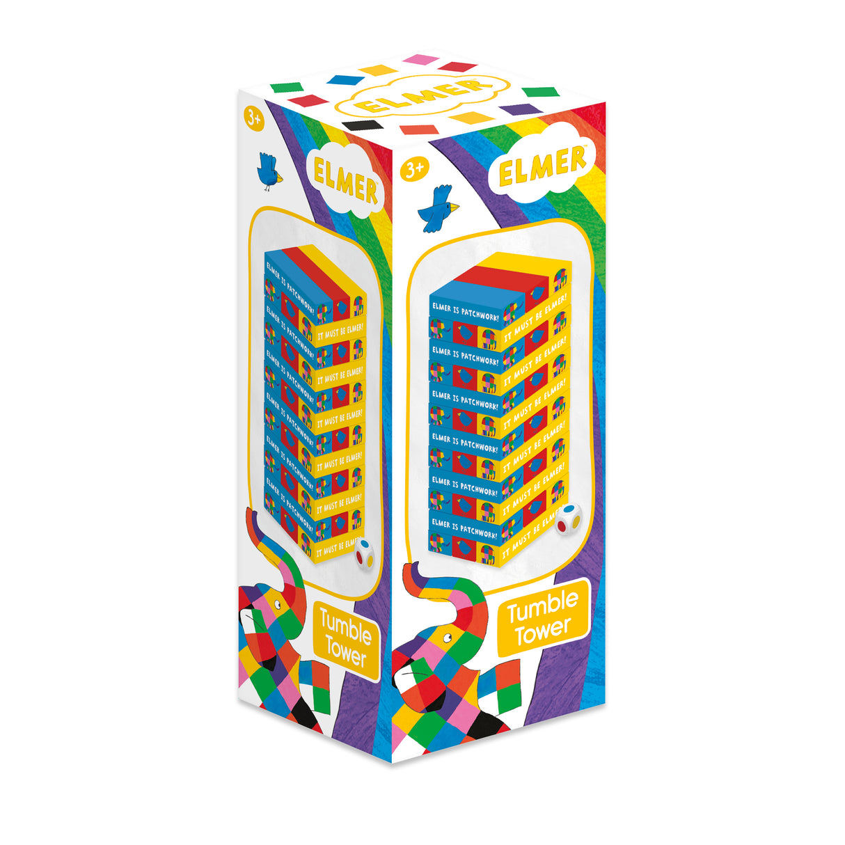 Elmer Tumble Tower Game - Wooden Set With Dice