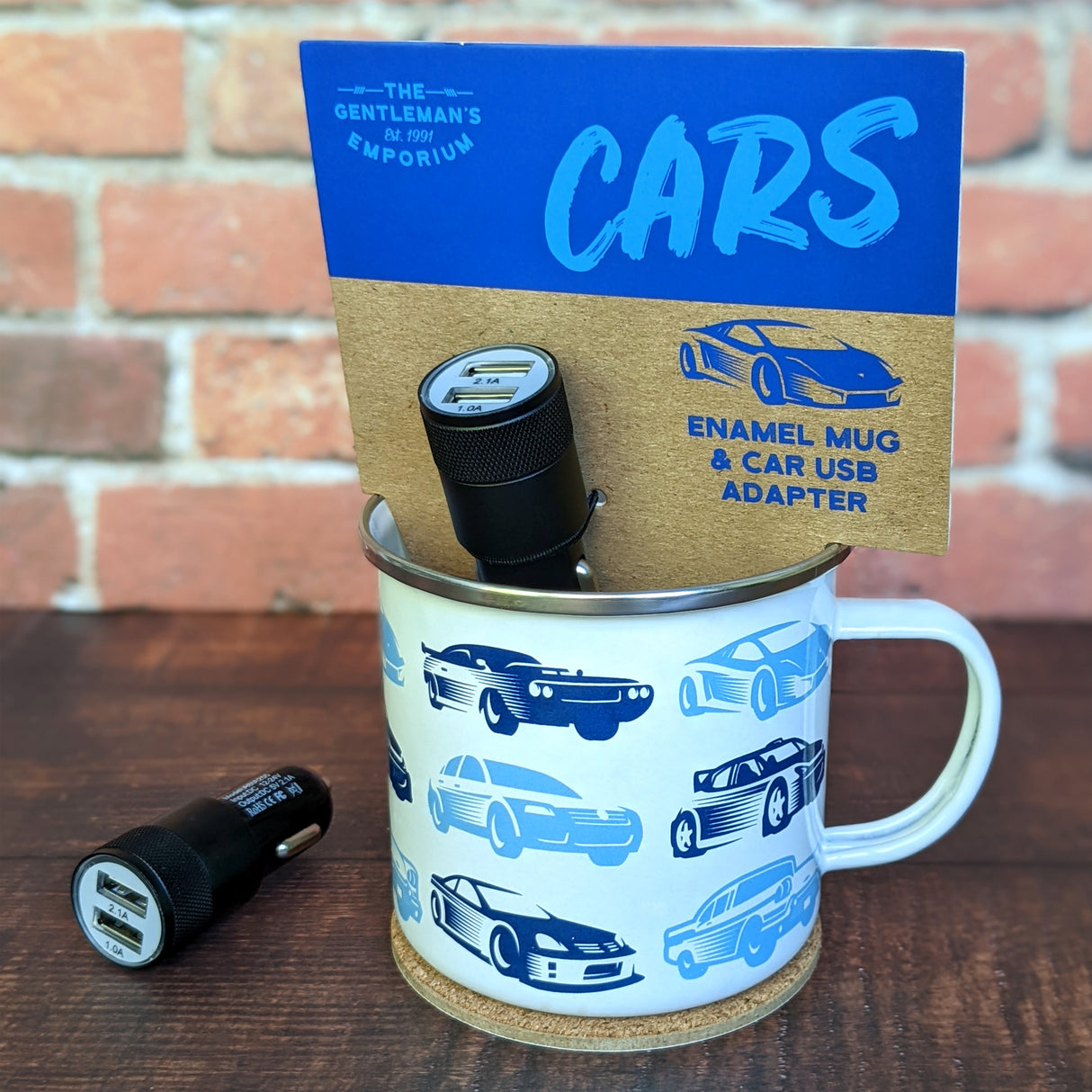 Gentleman’s Emporium Enamel Cars Mug & USB Adapter Set Gift Set