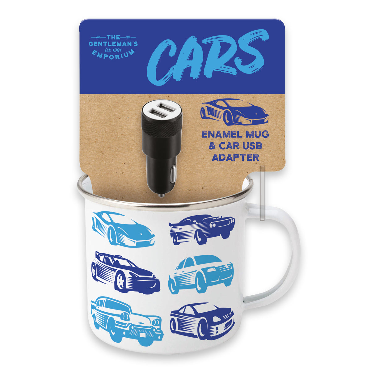 Gentleman’s Emporium Enamel Cars Mug & USB Adapter Set Gift Set