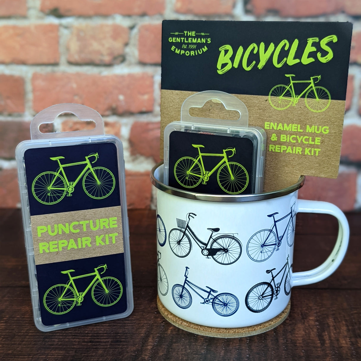 Gentleman’s Emporium Enamel Bicycles Mug & Puncture Repair Set Gift Set