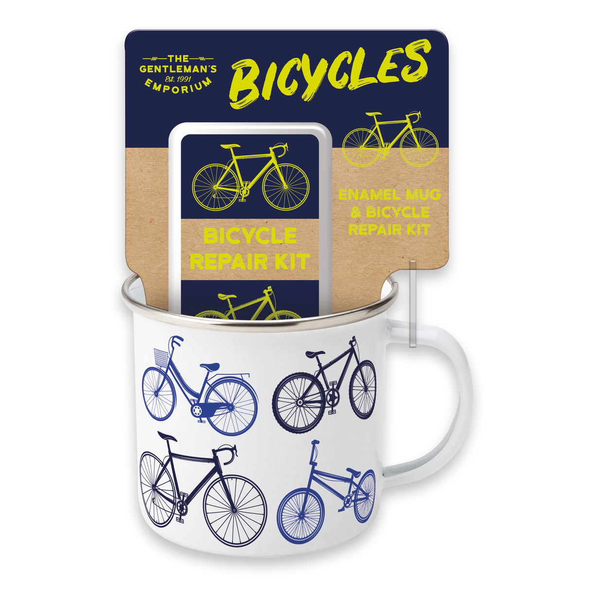 Gentleman’s Emporium Enamel Bicycles Mug & Puncture Repair Set Gift Set