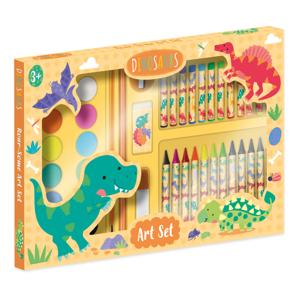 Dinosaurs Children's 42 Piece Art Set - For Ages 3 to 8 Years - Includes Paints and Crayons