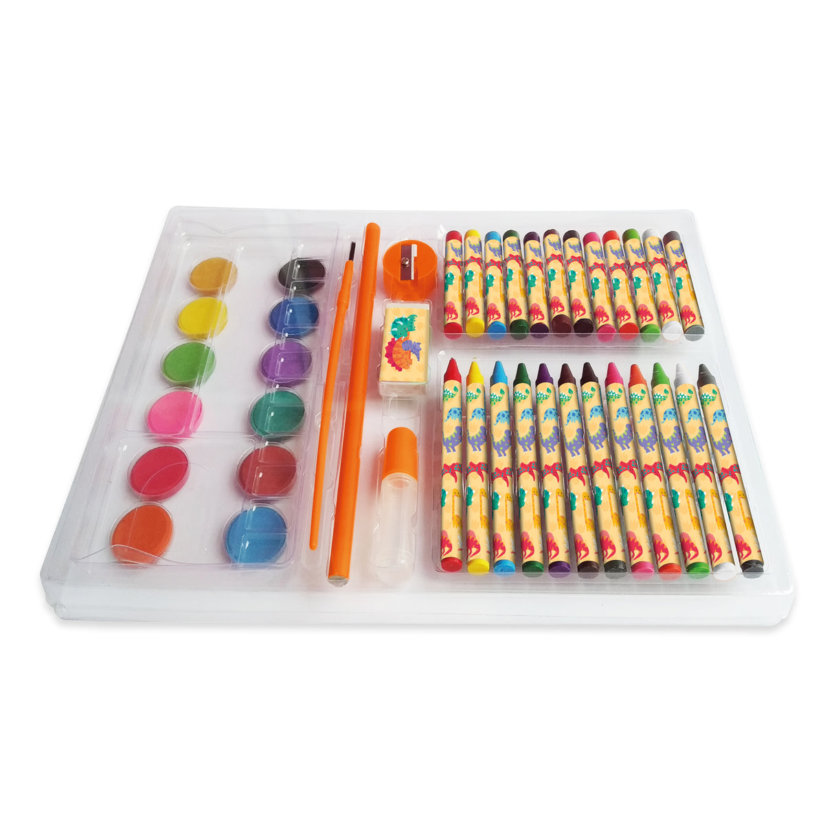 Dinosaurs Children's 42 Piece Art Set - For Ages 3 to 8 Years - Includes Paints and Crayons