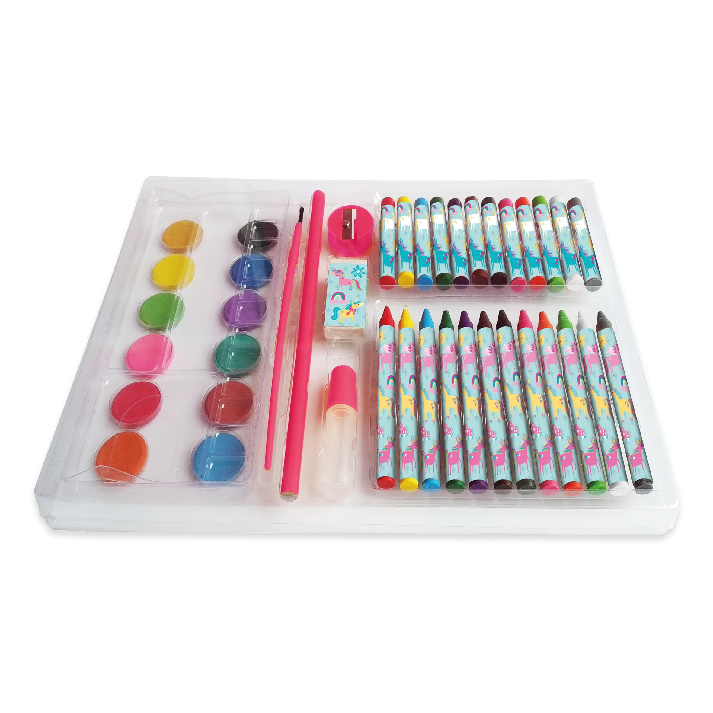 Unicorns Children s 42 Piece Art Set For Ages 3 to 8 Years Includes Paints and Crayons