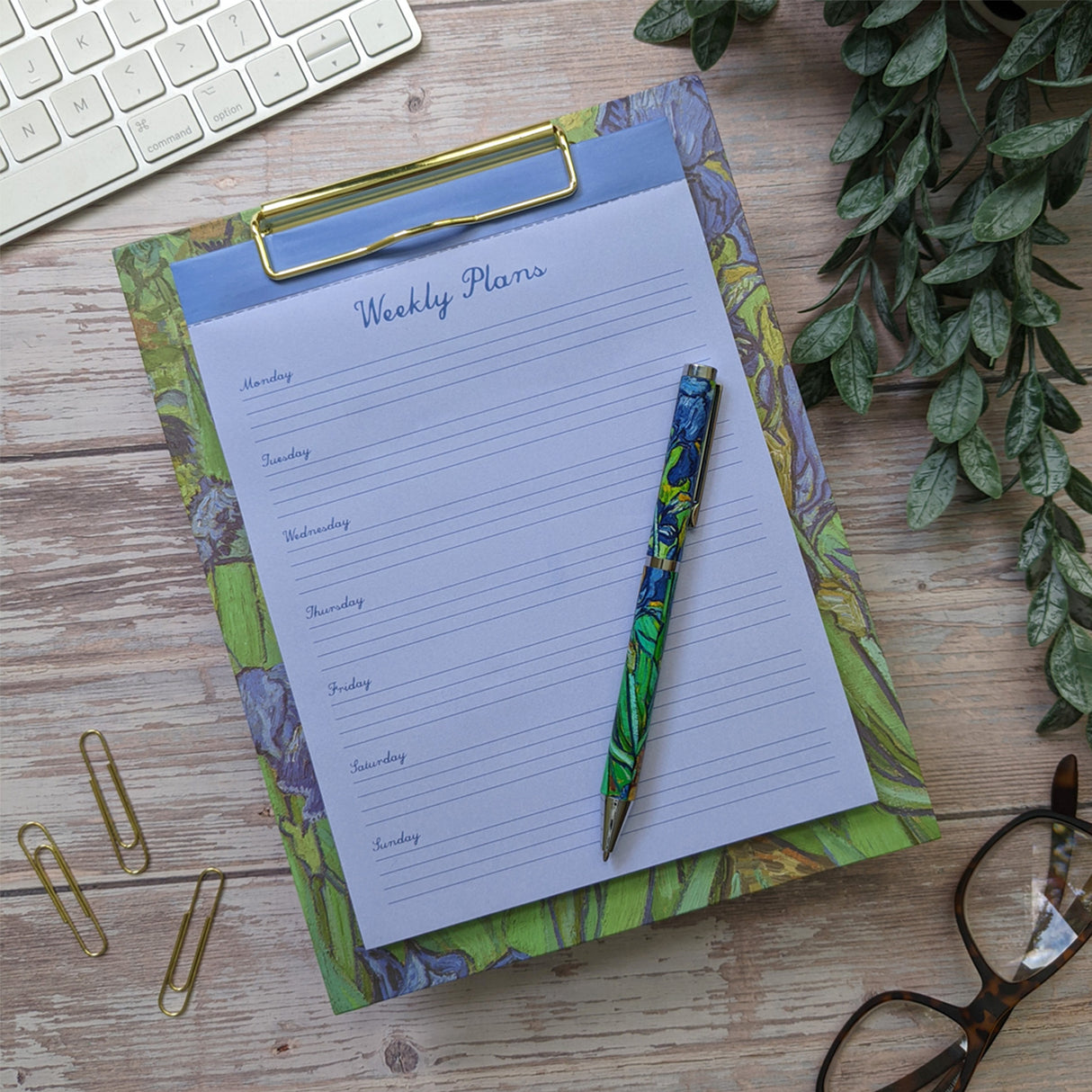 Van Gogh Irises Weekly Planner Clipboard & Notepad Set