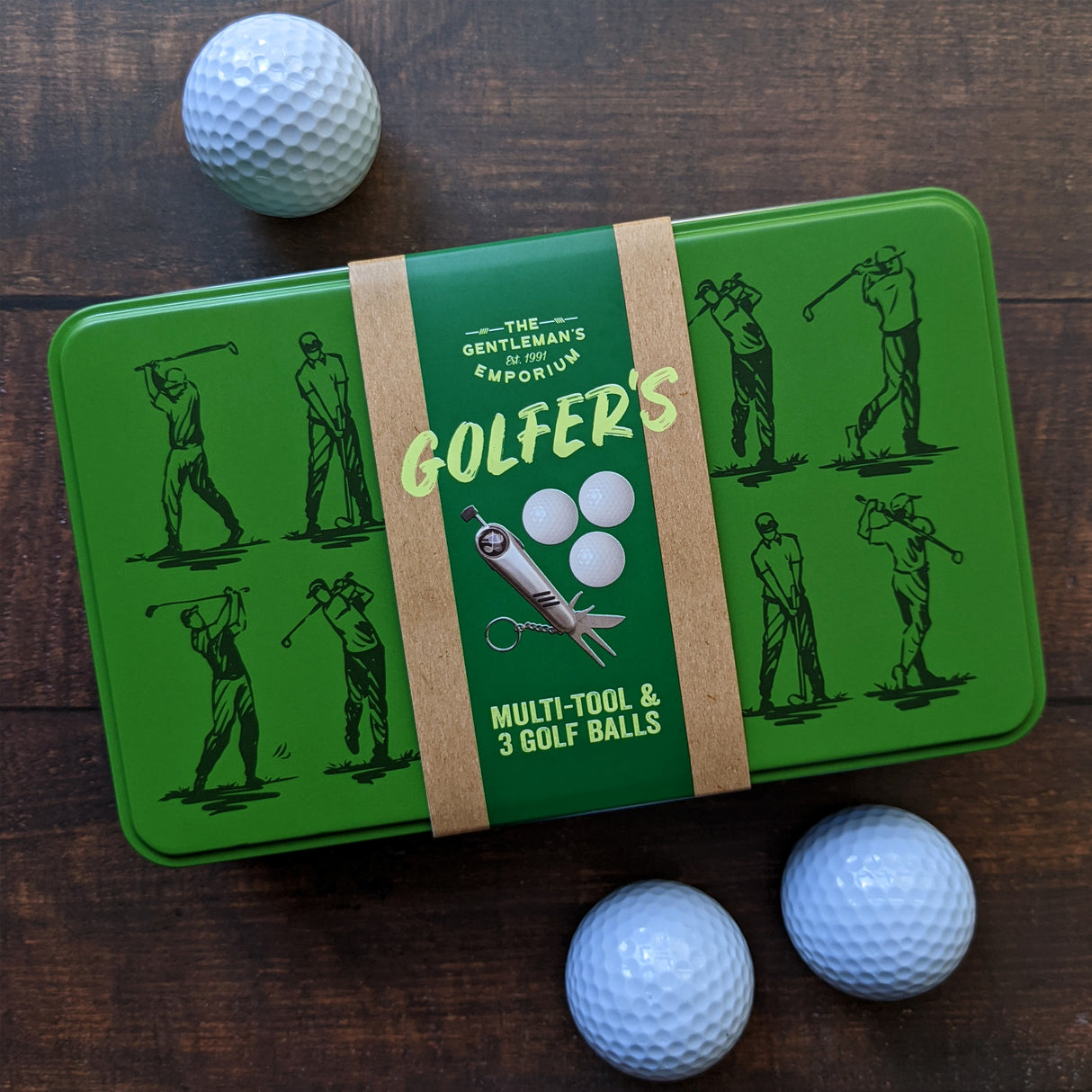 Gentleman’s Emporium Golf Tin Set - Gift Set for Golf Enthusiasts - Includes Multi-Tool and 3 Golf Balls