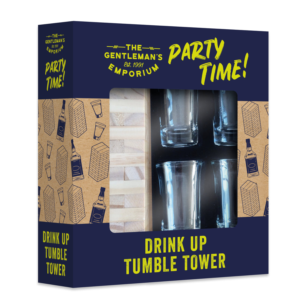 Gentleman’s Emporium Drink Up Tumble Tower – Fun Drinking Party Game for Adults