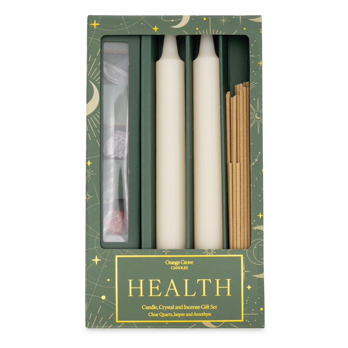 Orange Grove Health Candle, Crystal and Incense Set - Includes Two Candles and Three Crystal Stones