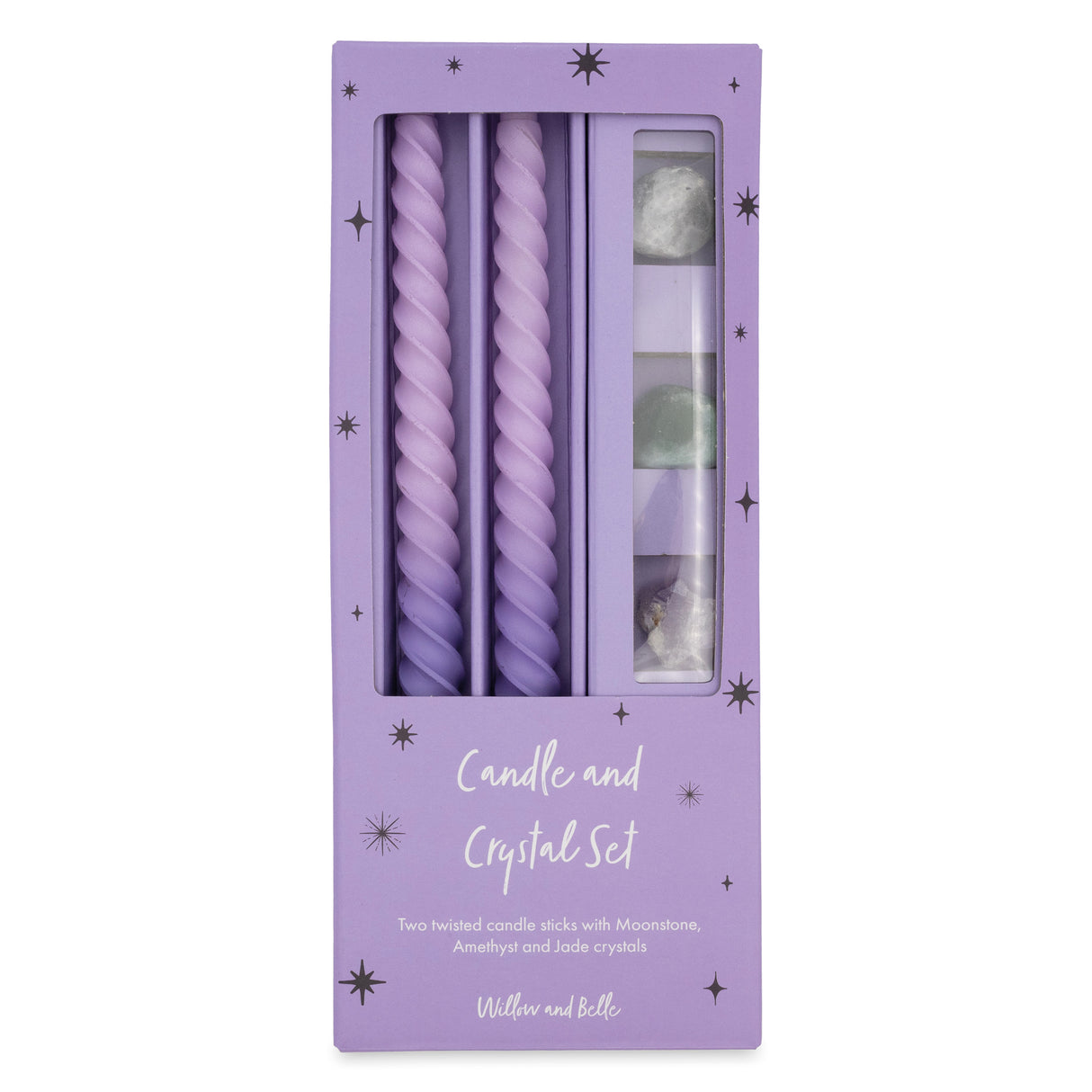 Willow and Belle Purple Ombre Candle & Crystal Set - Includes Two Twisted Candles and Three Crystal Stones