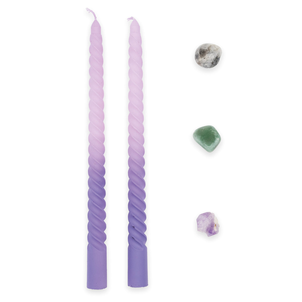 Willow and Belle Purple Ombre Candle & Crystal Set - Includes Two Twisted Candles and Three Crystal Stones