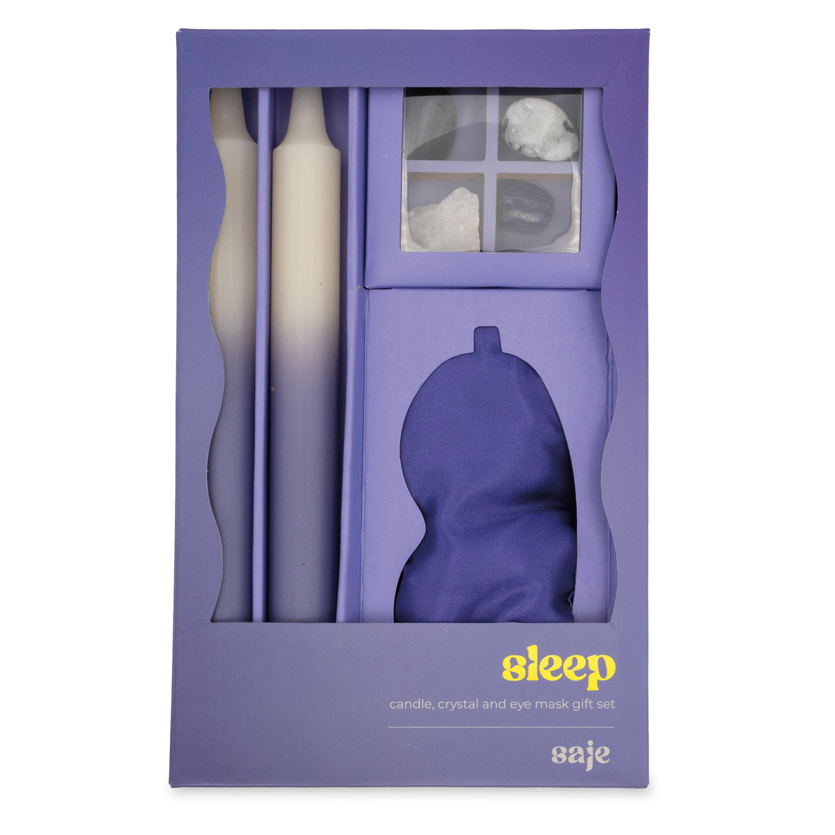 Saje Sleep Candle, Crystal & Eye Mask Set - Includes Two Candles and Four Crystal Stones