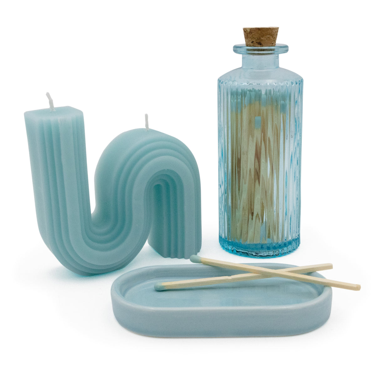 Elysian Wiggle Candle With Enamel Tray & Matches In Glass Jar