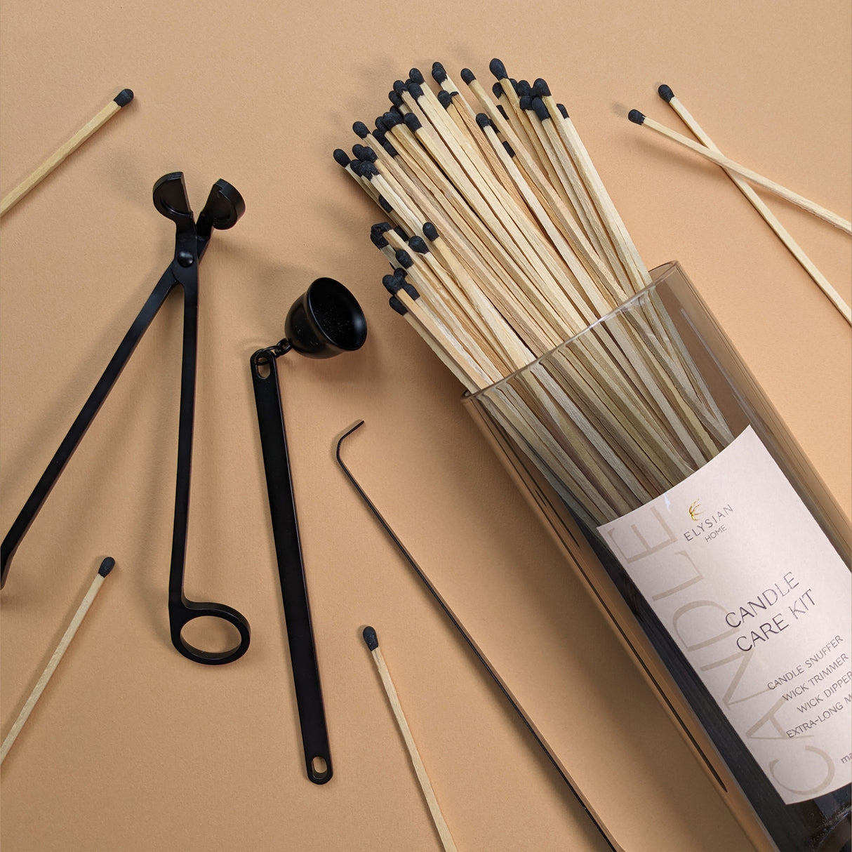 Elysian Candle Care Kit - Includes Snuffer, Wick Trimmer, Dipper & Extra-Long Matches