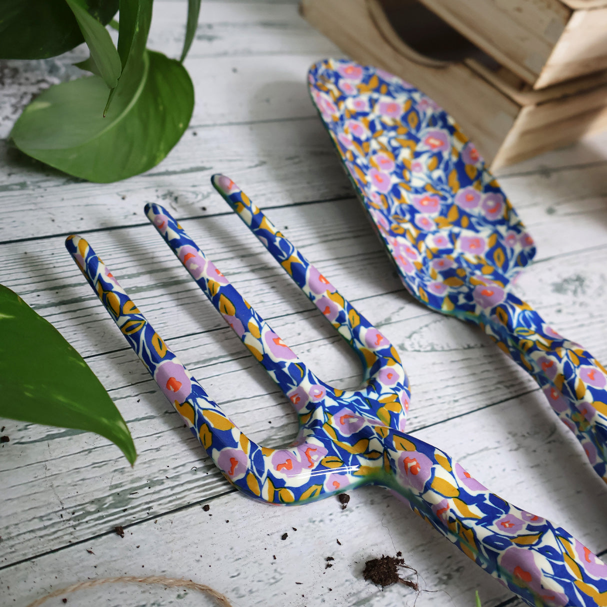 Willow and Belle Fork and Trowel Garden Tool Set - Abstract Floral Design